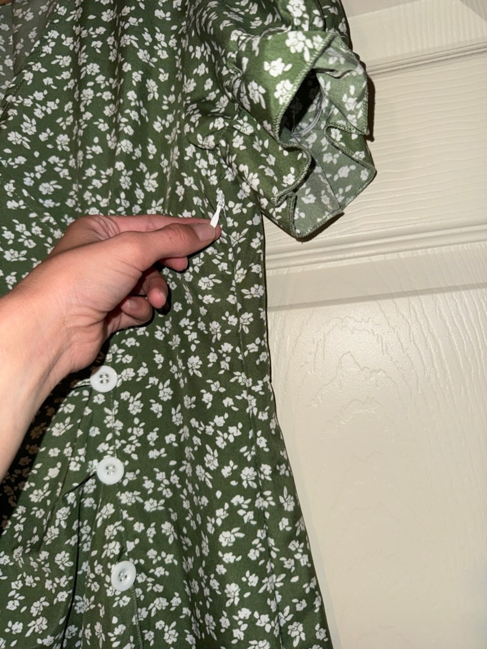 Green Floral Midi Dress with Buttons - Picture 4 of 4